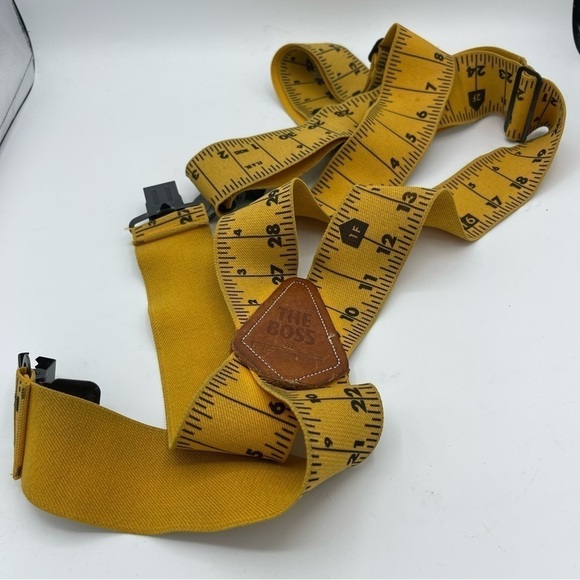 The Boss Measuring Tape Ruler Clip On Suspenders Yellow 2" Wide Yellow. Elastic - Picture 2 of 5